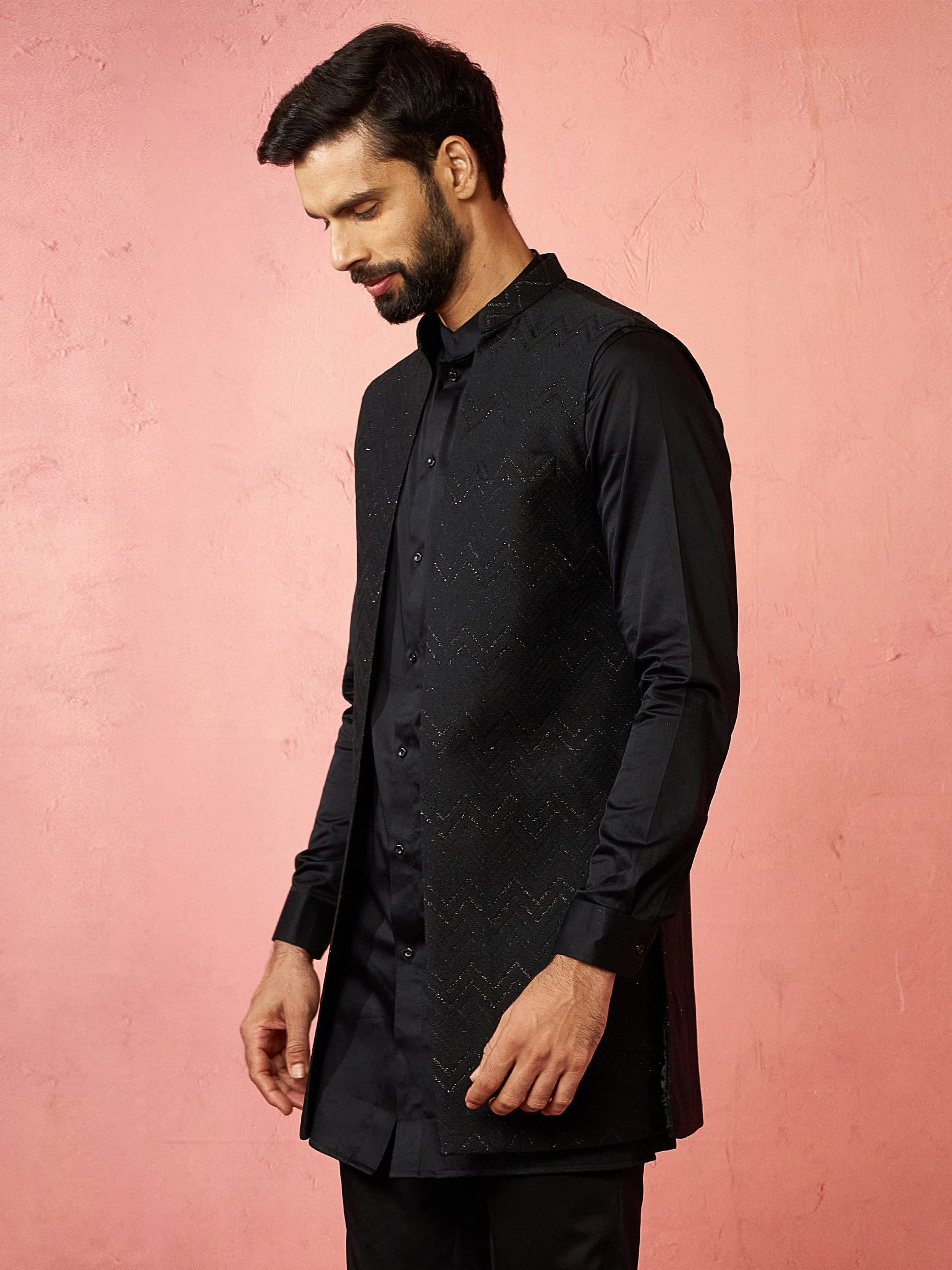 Black Silk Blend Festival Wear Men's Jacket