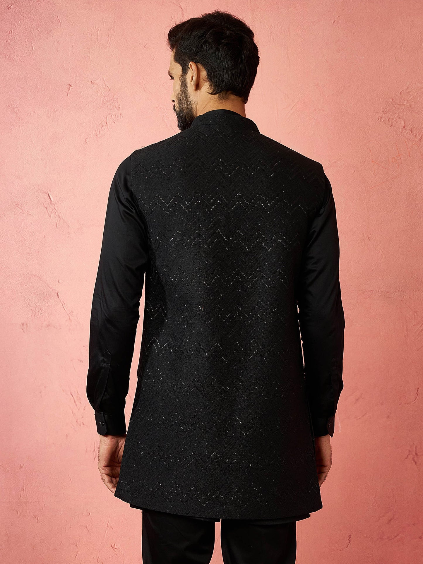 Black Silk Blend Festival Wear Men's Jacket