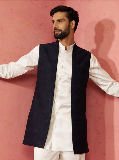 Navy Blue Silk Blend Wedding Wear Men's Jacket