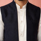 Navy Blue Silk Blend Wedding Wear Men's Jacket