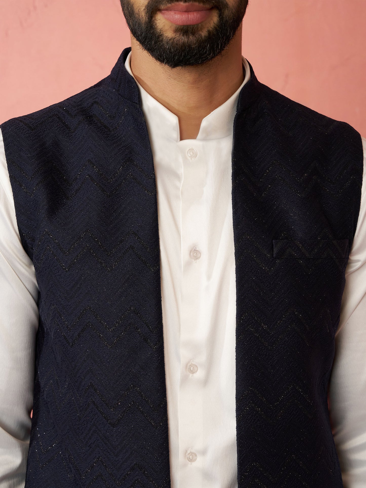 Navy Blue Silk Blend Wedding Wear Men's Jacket