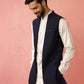 Navy Blue Silk Blend Wedding Wear Men's Jacket