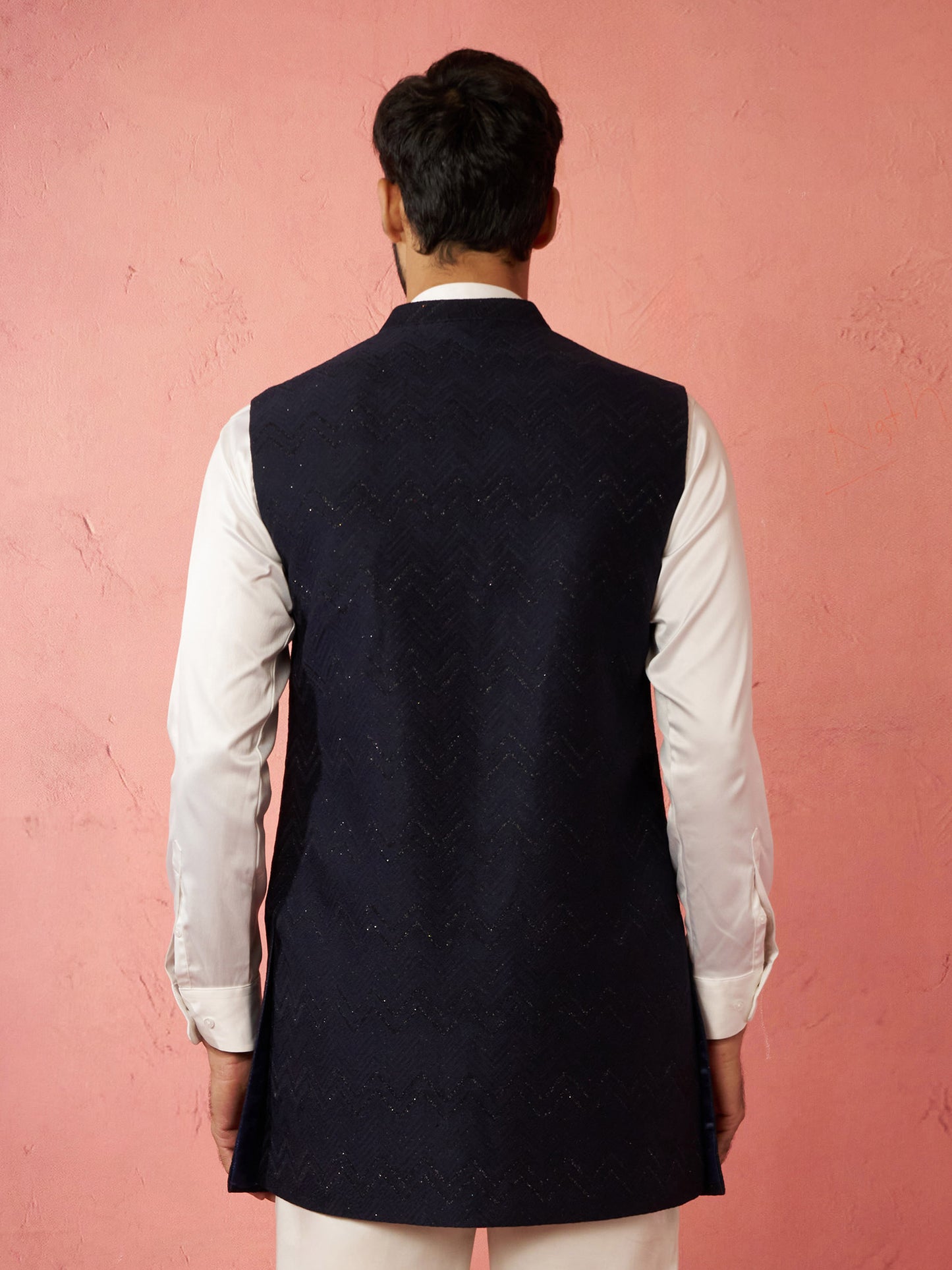 Navy Blue Silk Blend Wedding Wear Men's Jacket