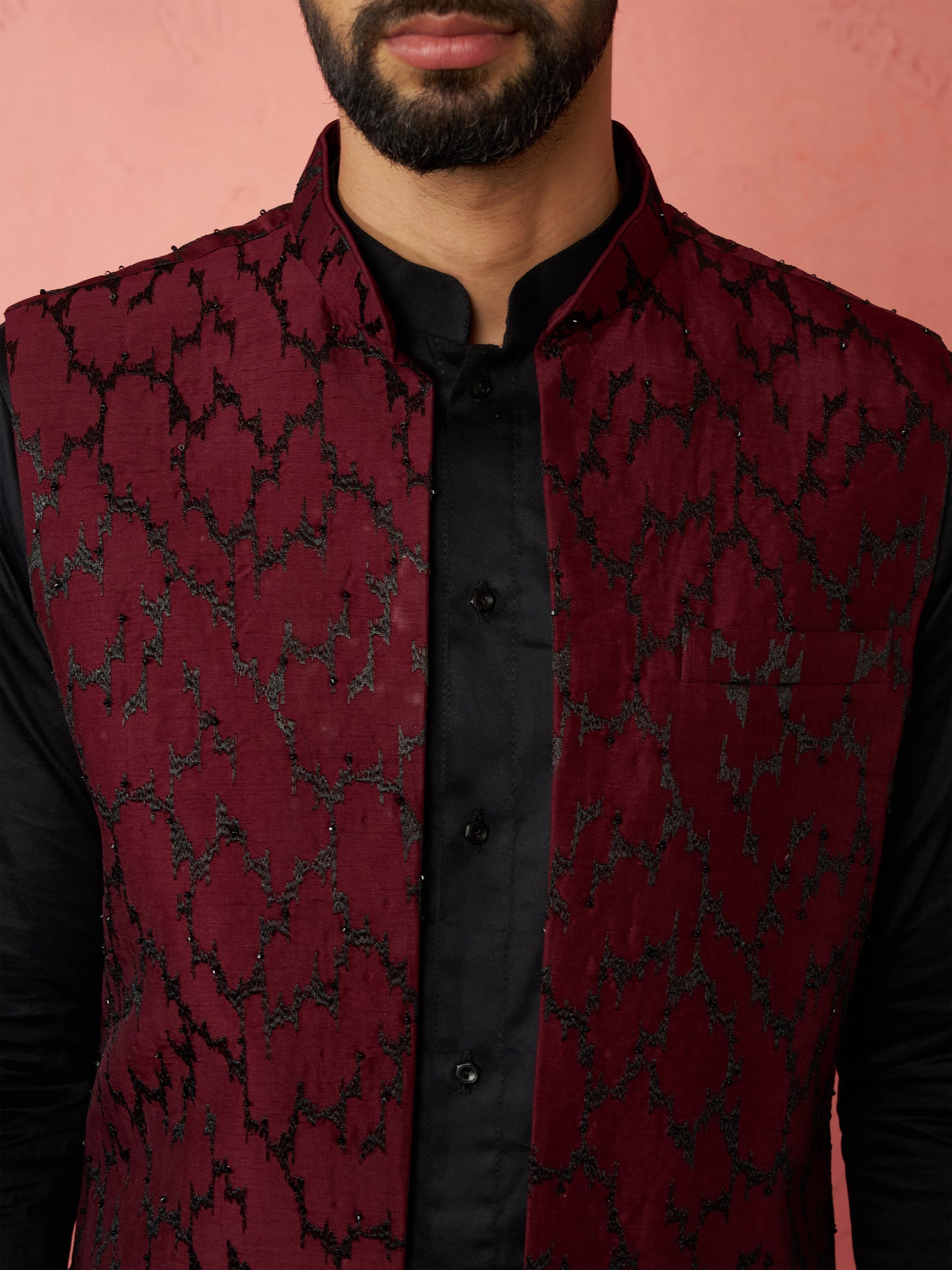 Wine Silk Blend Weadding Wear Men's Jacket