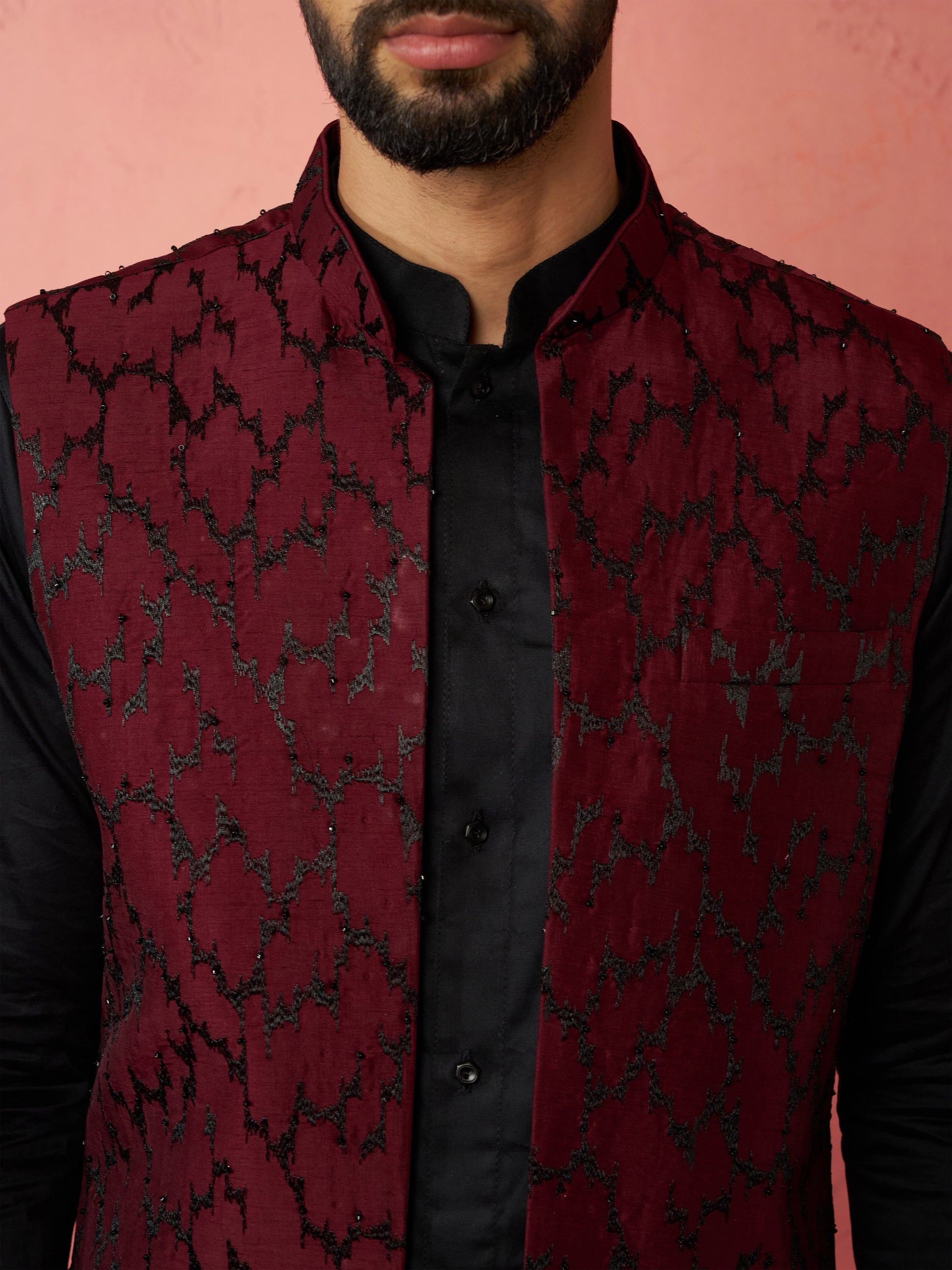 Wine Silk Blend Weadding Wear Men's Jacket