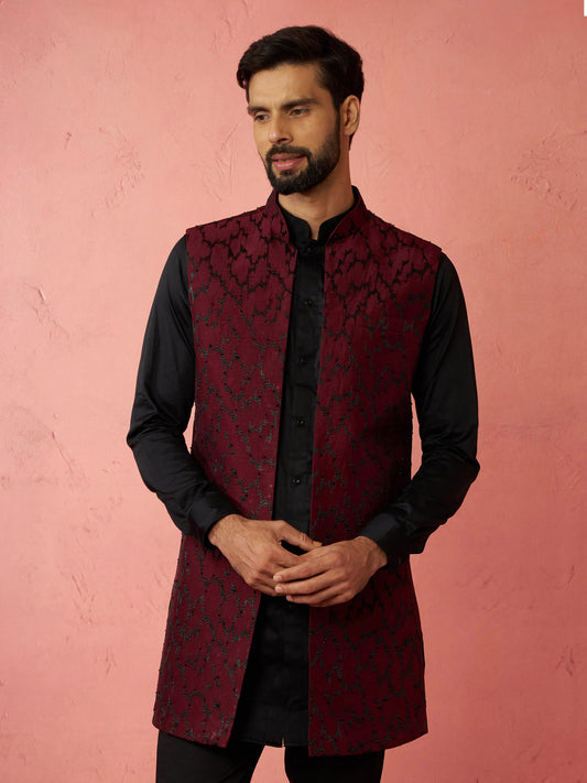 Wine Silk Blend Weadding Wear Men's Jacket