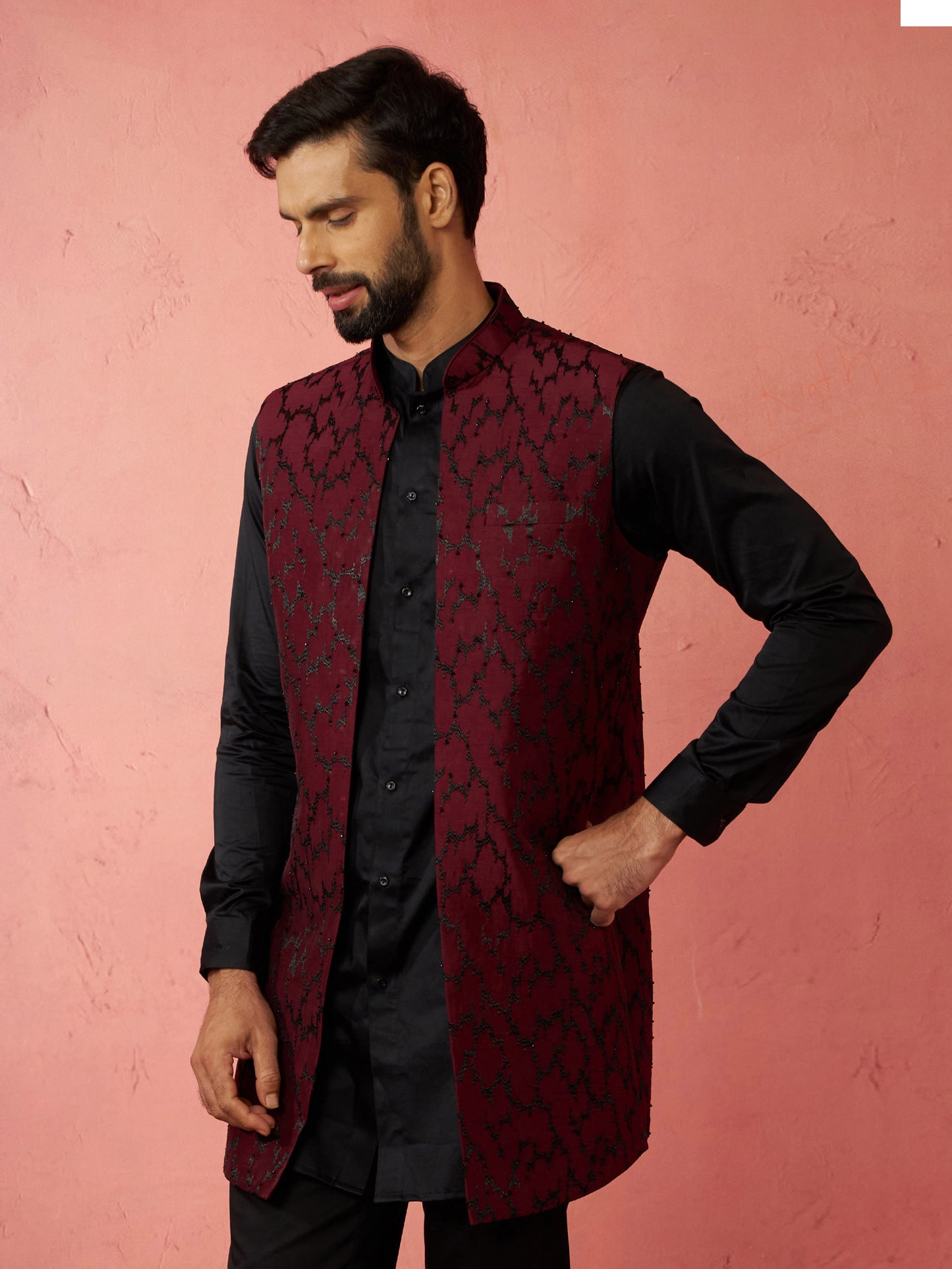 Wine Silk Blend Weadding Wear Men's Jacket