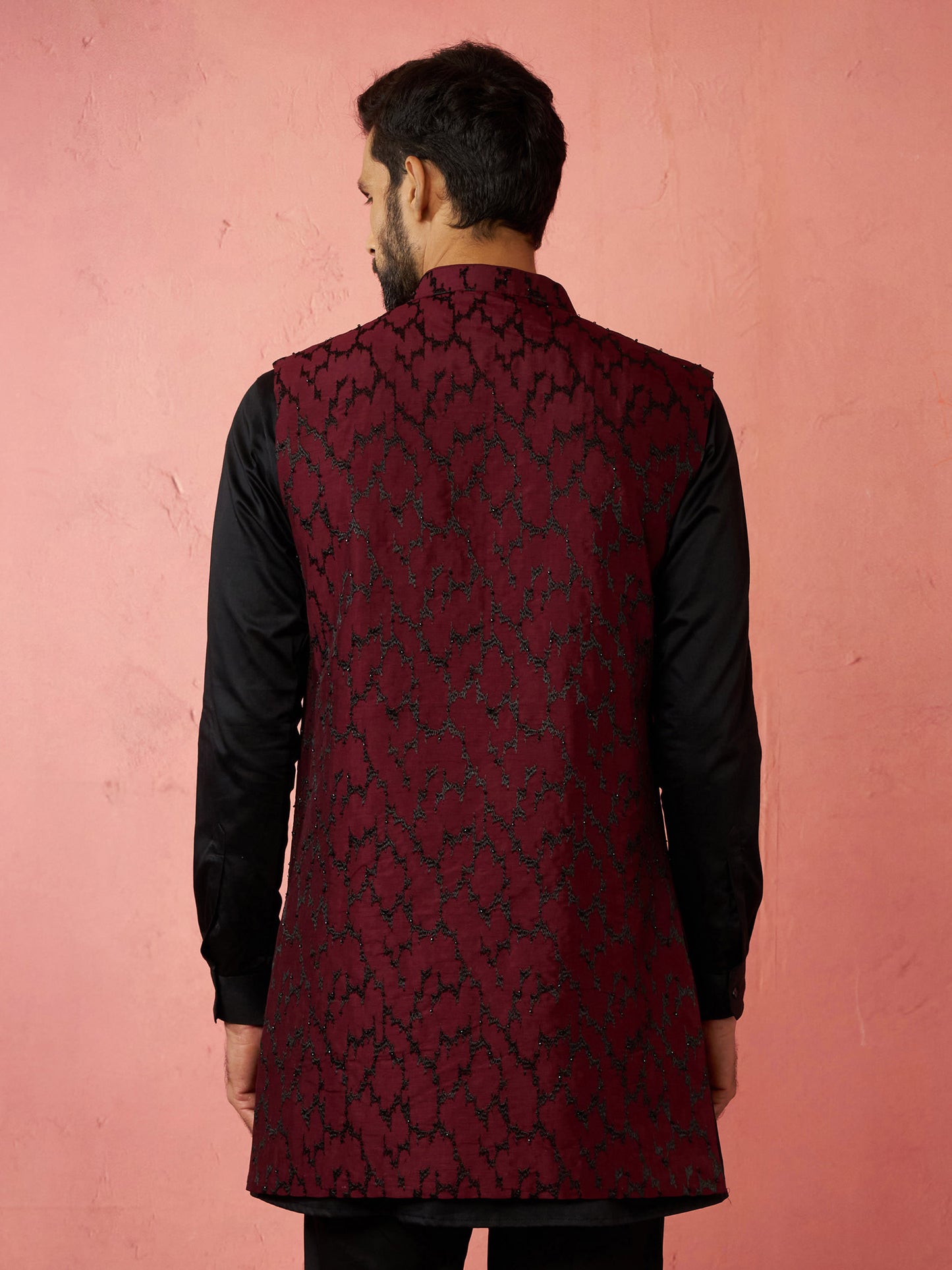 Wine Silk Blend Weadding Wear Men's Jacket