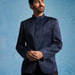 Navy Blue Sequins Silk Blend Festival Men's Jacket