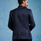 Navy Blue Sequins Silk Blend Festival Men's Jacket