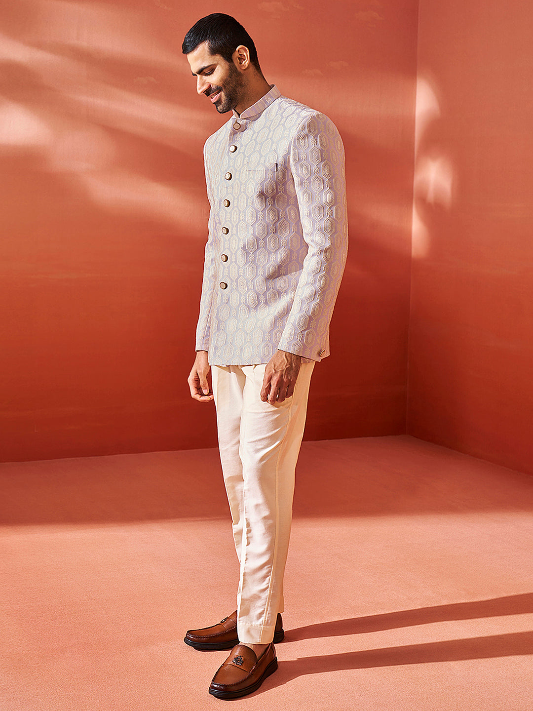 Purple Silk Blend Festival Men's Jacket Set