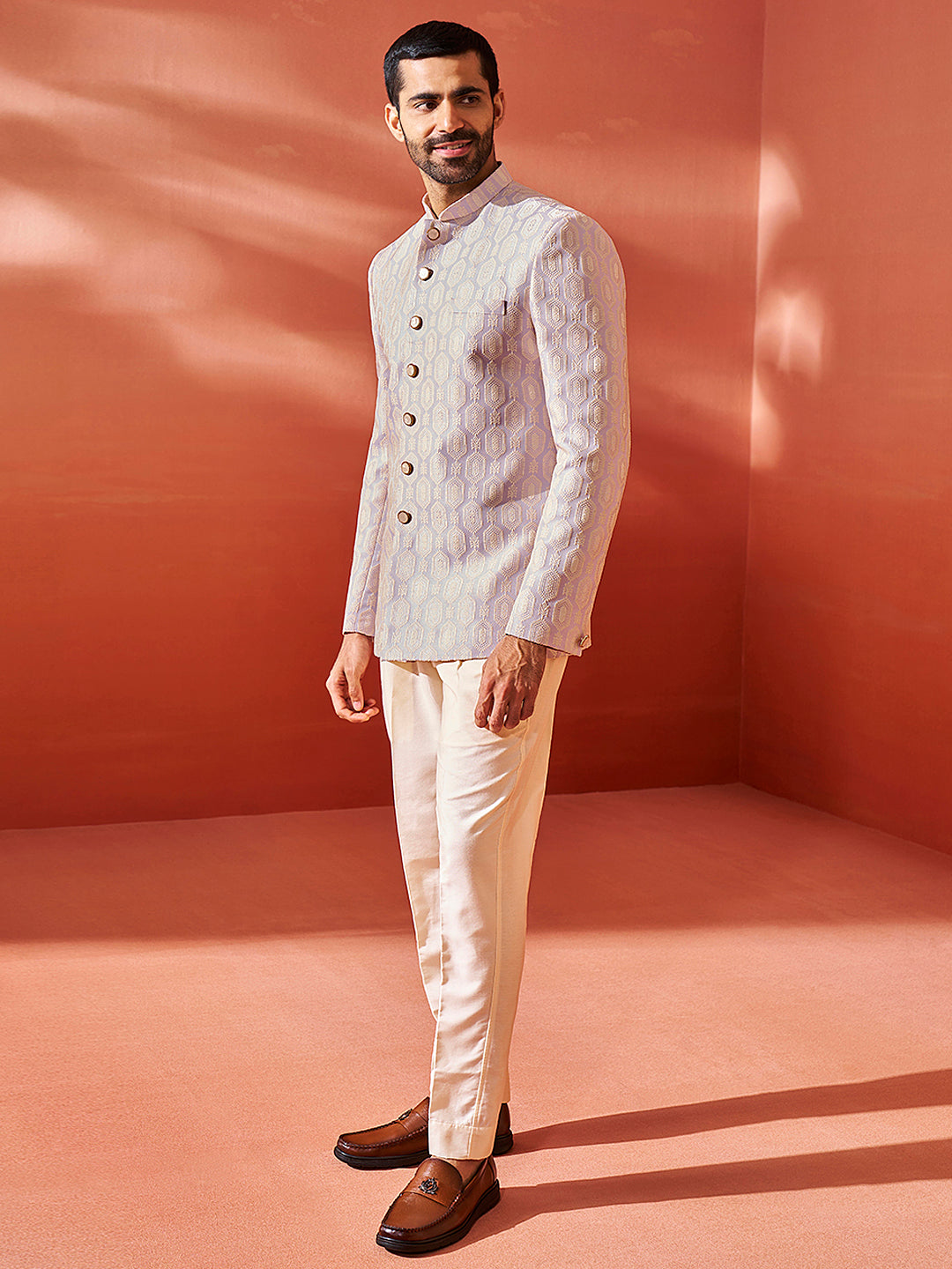 Purple Silk Blend Festival Men's Jacket Set
