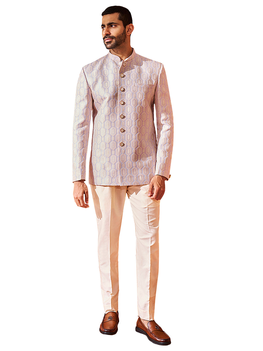 Purple Silk Blend Festival Men's Jacket Set