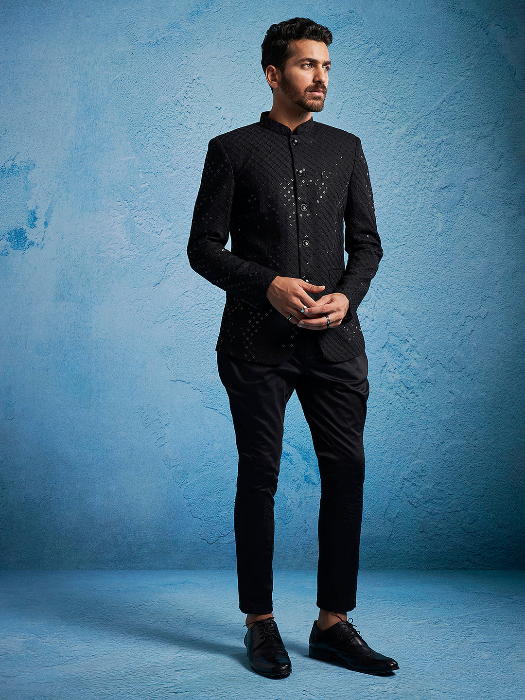 Black Silk Blend Festival Men's Jacket Set