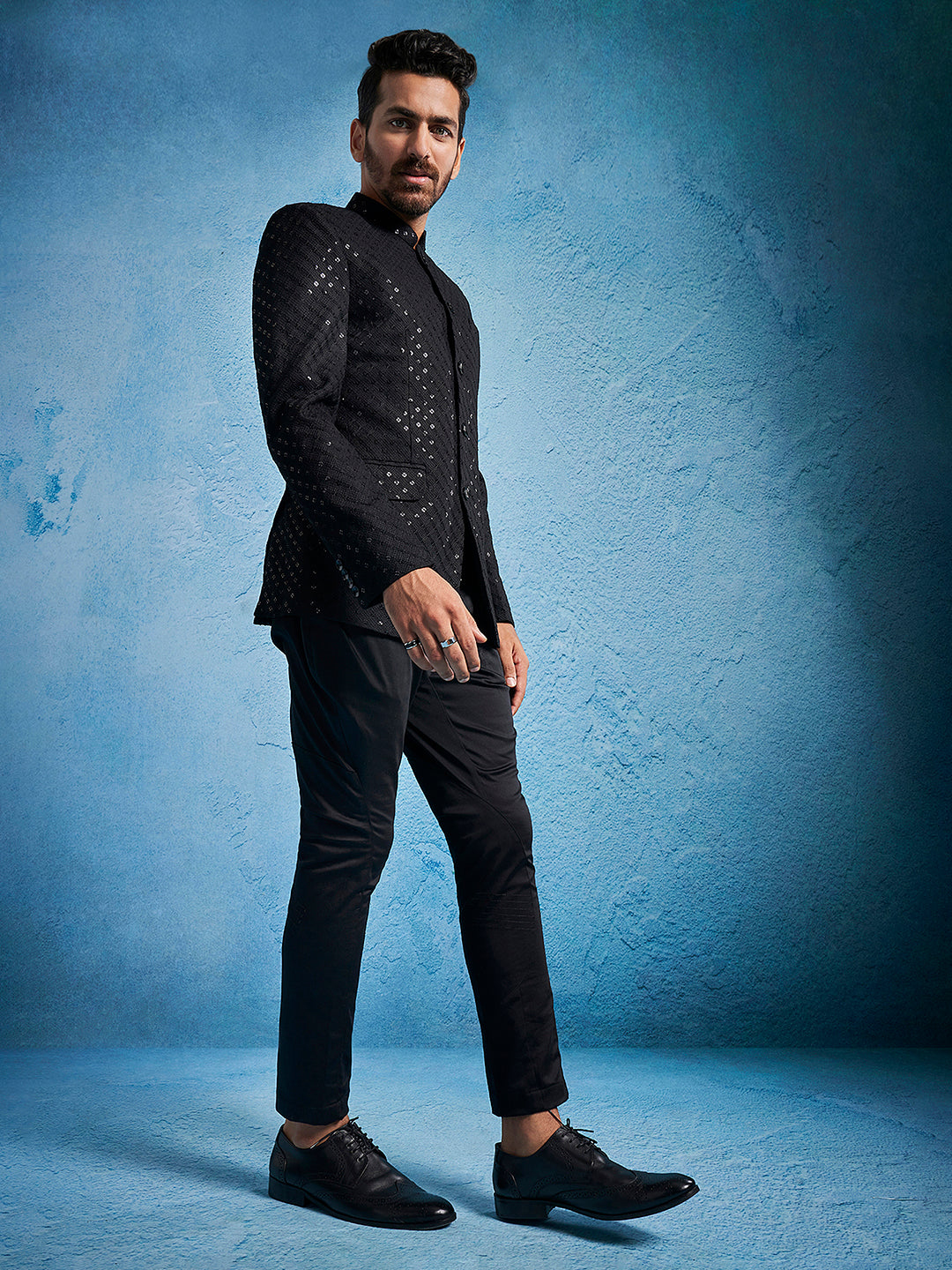 Black Silk Blend Festival Men's Jacket Set