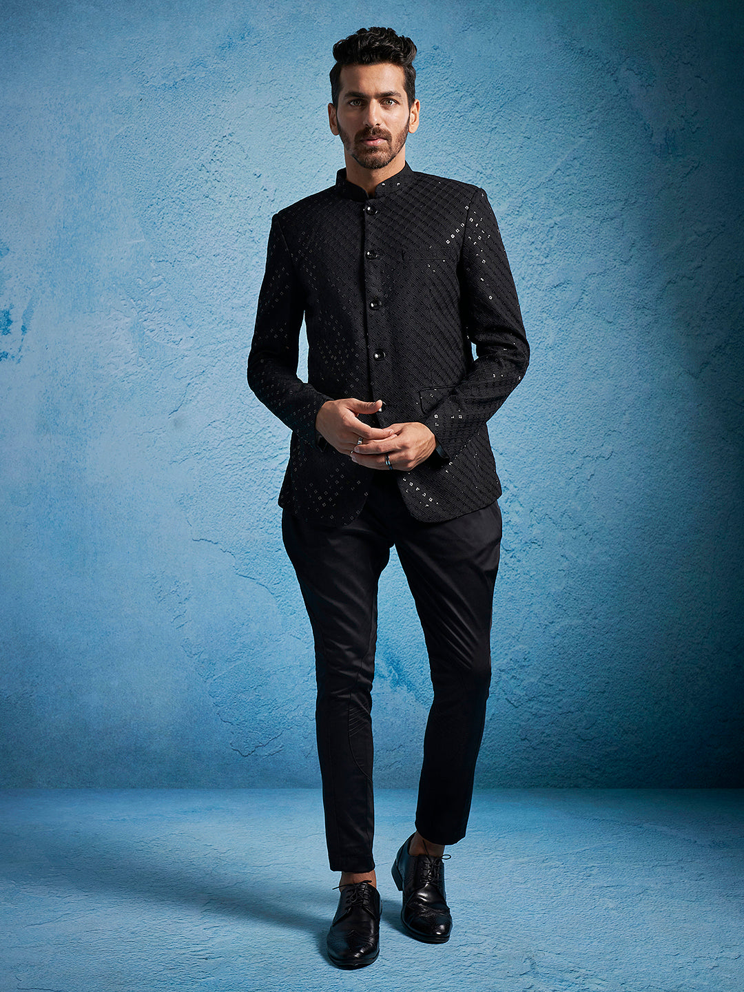 Black Silk Blend Festival Men's Jacket Set