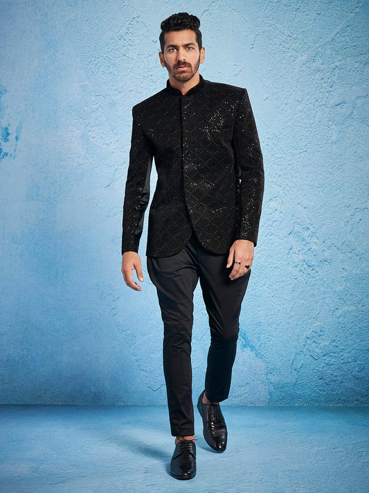Black Silk Sequins Festival Men's Jacket Set
