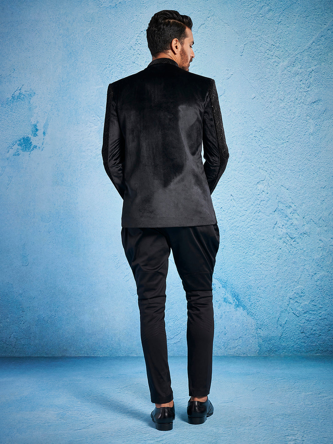 Black Silk Sequins Festival Men's Jacket Set