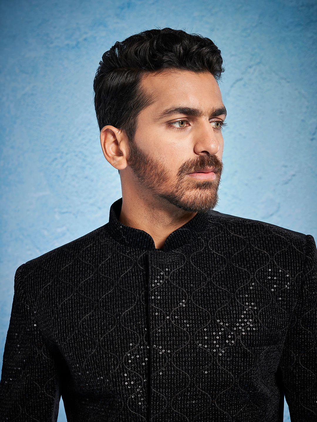 Black Silk Sequins Festival Men's Jacket Set
