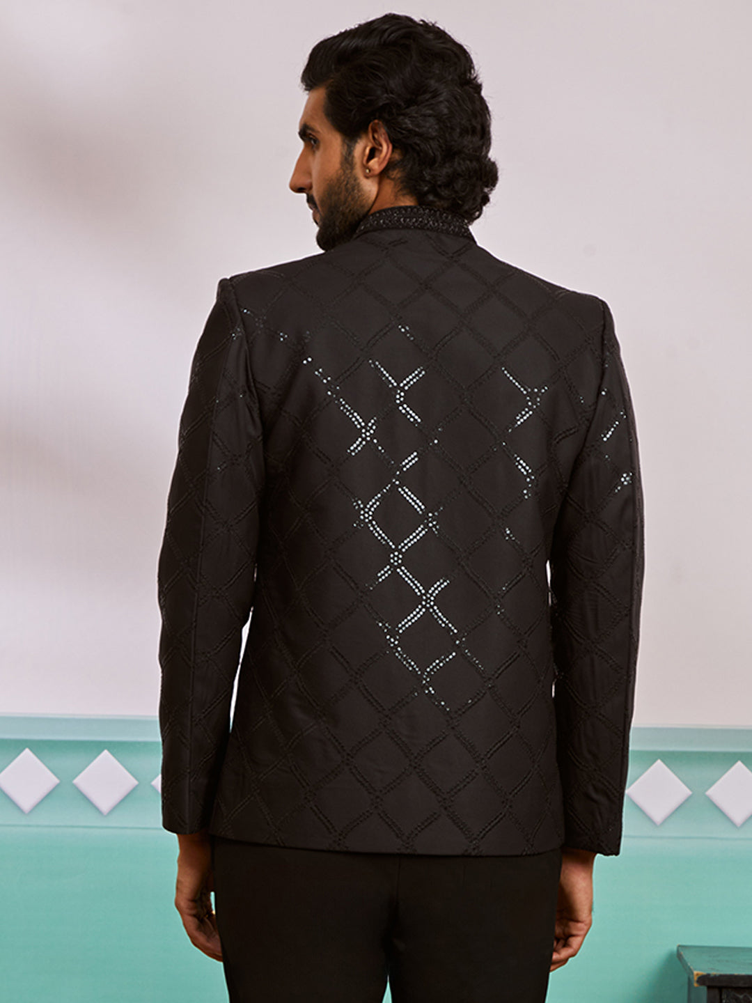 Black Silk Zig Zag Sequins Festival Men's Jacket