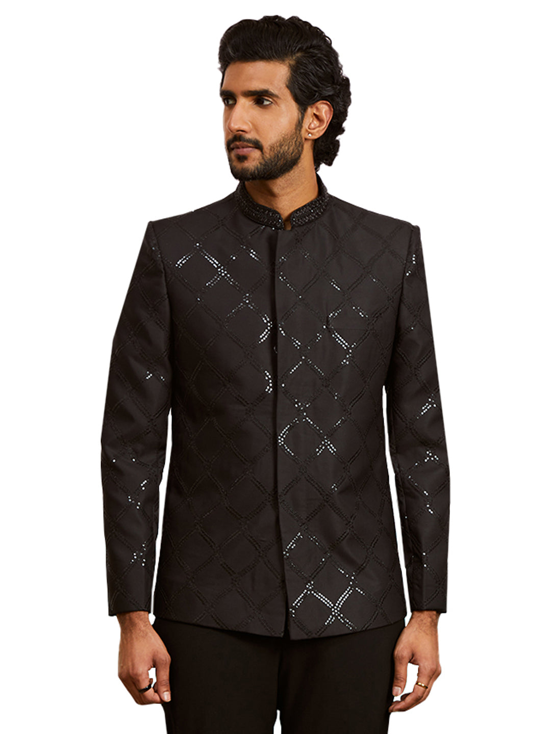 Black Silk Zig Zag Sequins Festival Men's Jacket
