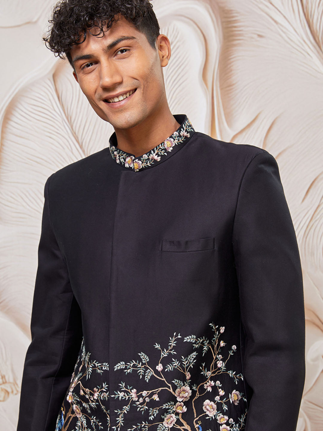 Designer Black Silk Blend Festival Men's Jacket
