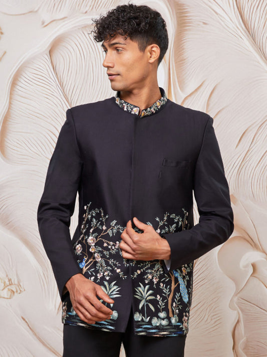 Designer Black Silk Blend Festival Men's Jacket