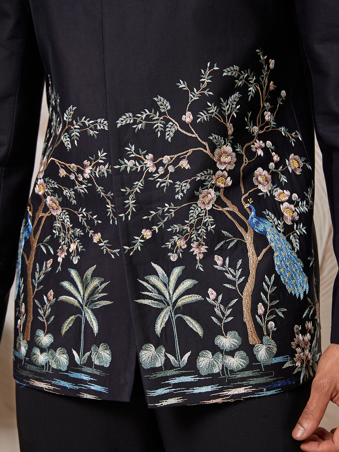 Designer Black Silk Blend Festival Men's Jacket