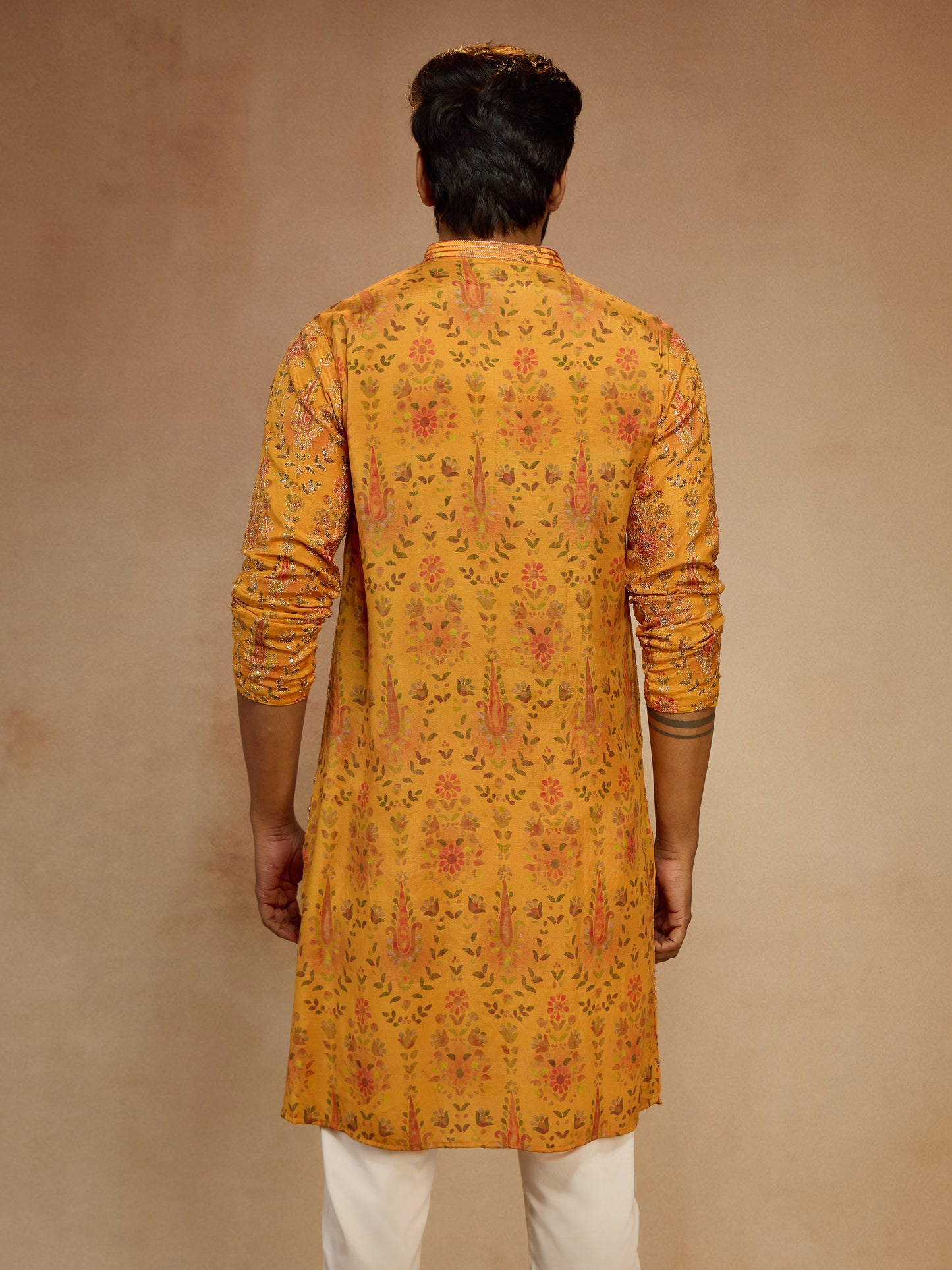 Mustard Silk Blend Party Wear Men's Kurta