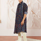 Blue Silk Blend Wedding Men's Kurta Set with Dupatta