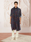 Blue Silk Blend Wedding Men's Kurta Set with Dupatta