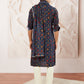 Blue Silk Blend Wedding Men's Kurta Set with Dupatta