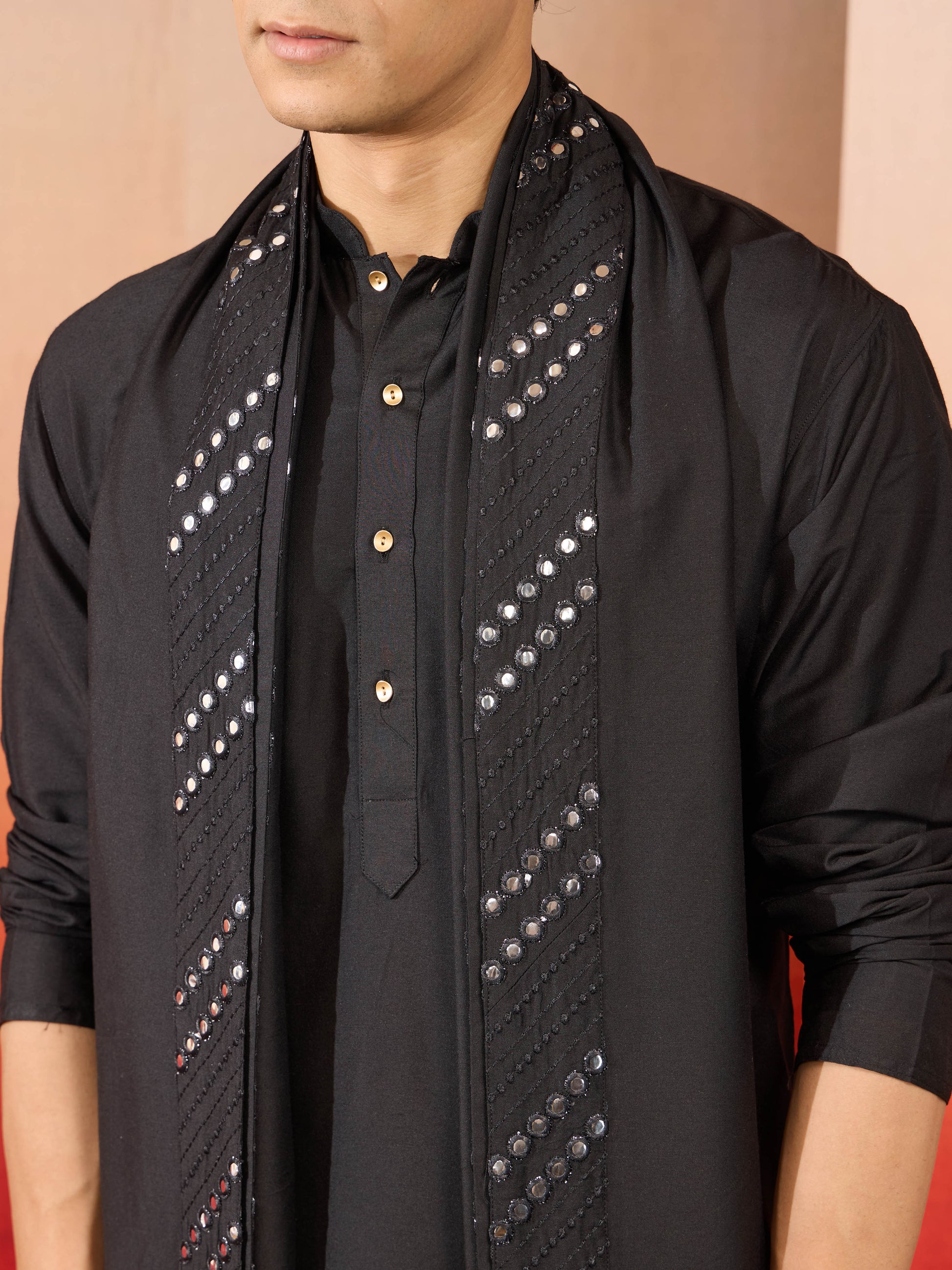 Cream Silk Blend Festival Men's Kurta Set with Dupatta