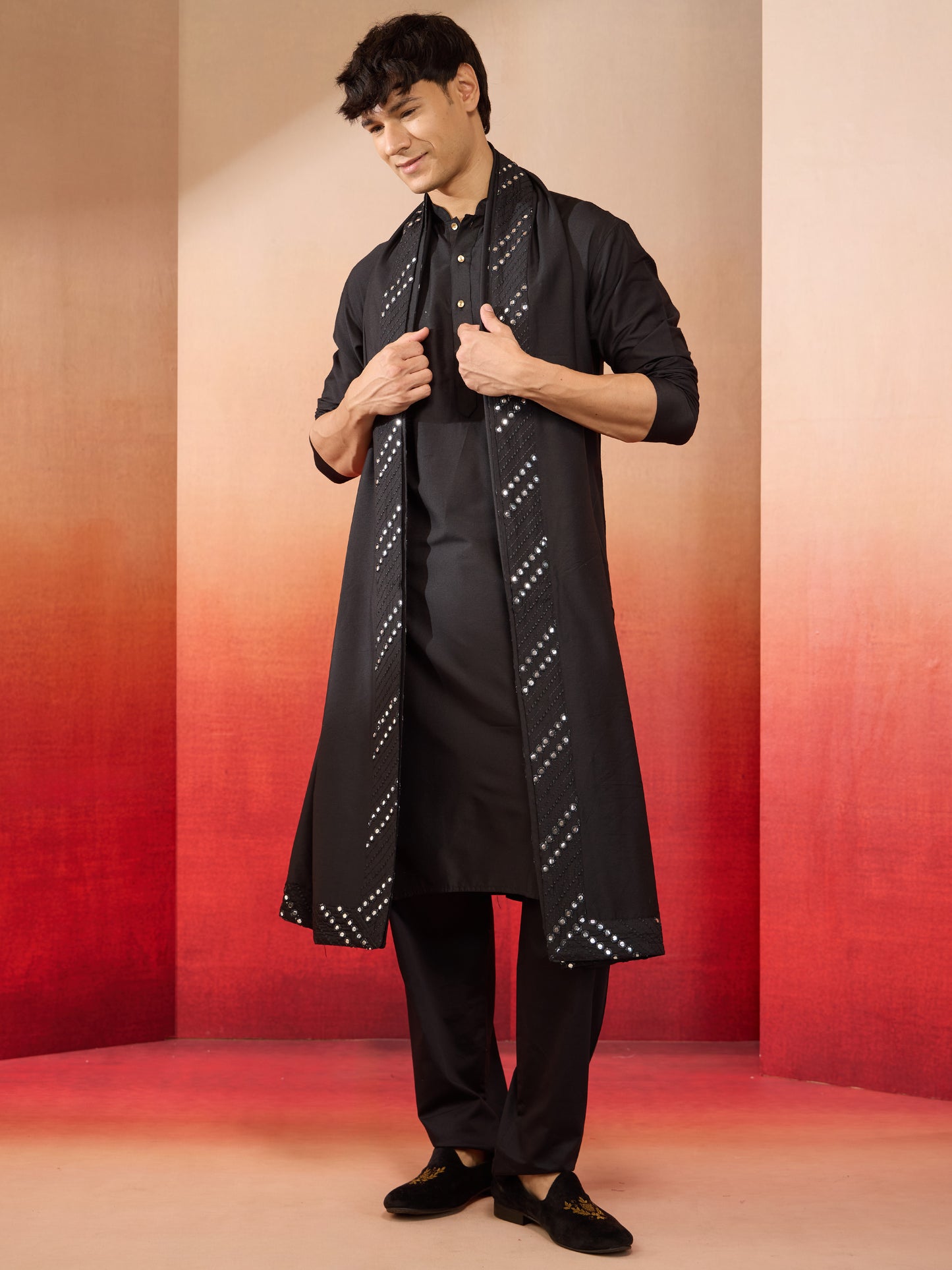 Cream Silk Blend Festival Men's Kurta Set with Dupatta