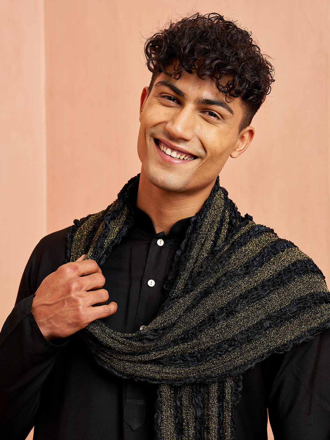 Black Silk Wedding Wear Men'S Kurta Set With Dupatta