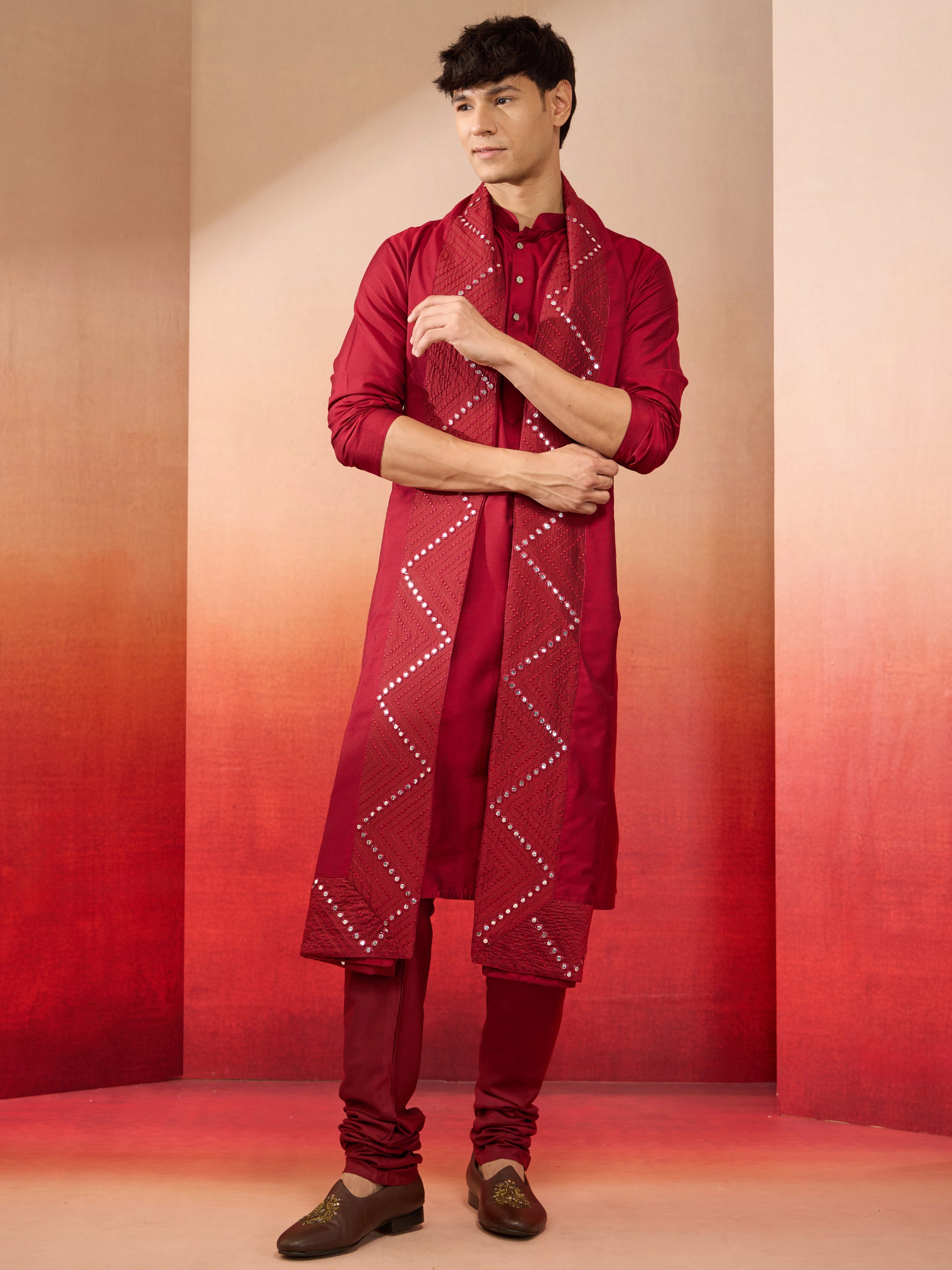 Black Silk Blend Festival Men's Kurta Set with Dupatta