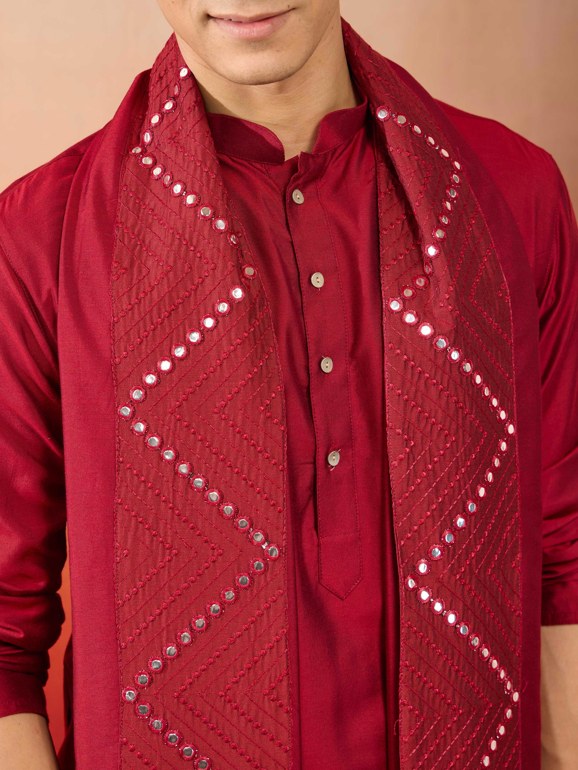 Black Silk Blend Festival Men's Kurta Set with Dupatta