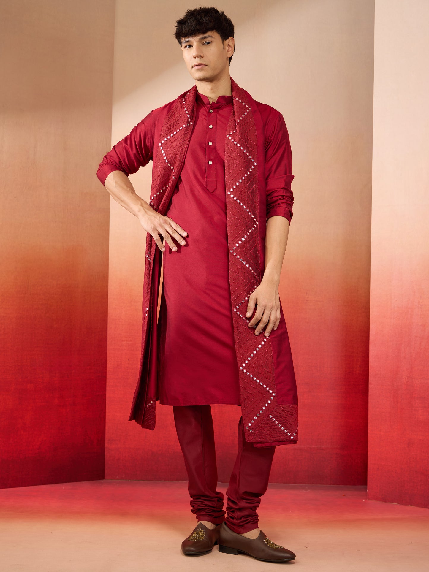 Black Silk Blend Festival Men's Kurta Set with Dupatta
