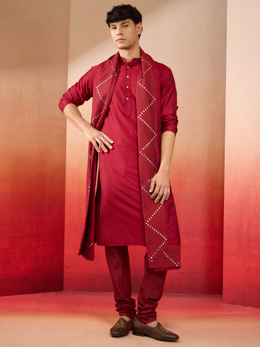 Black Silk Blend Festival Men's Kurta Set with Dupatta