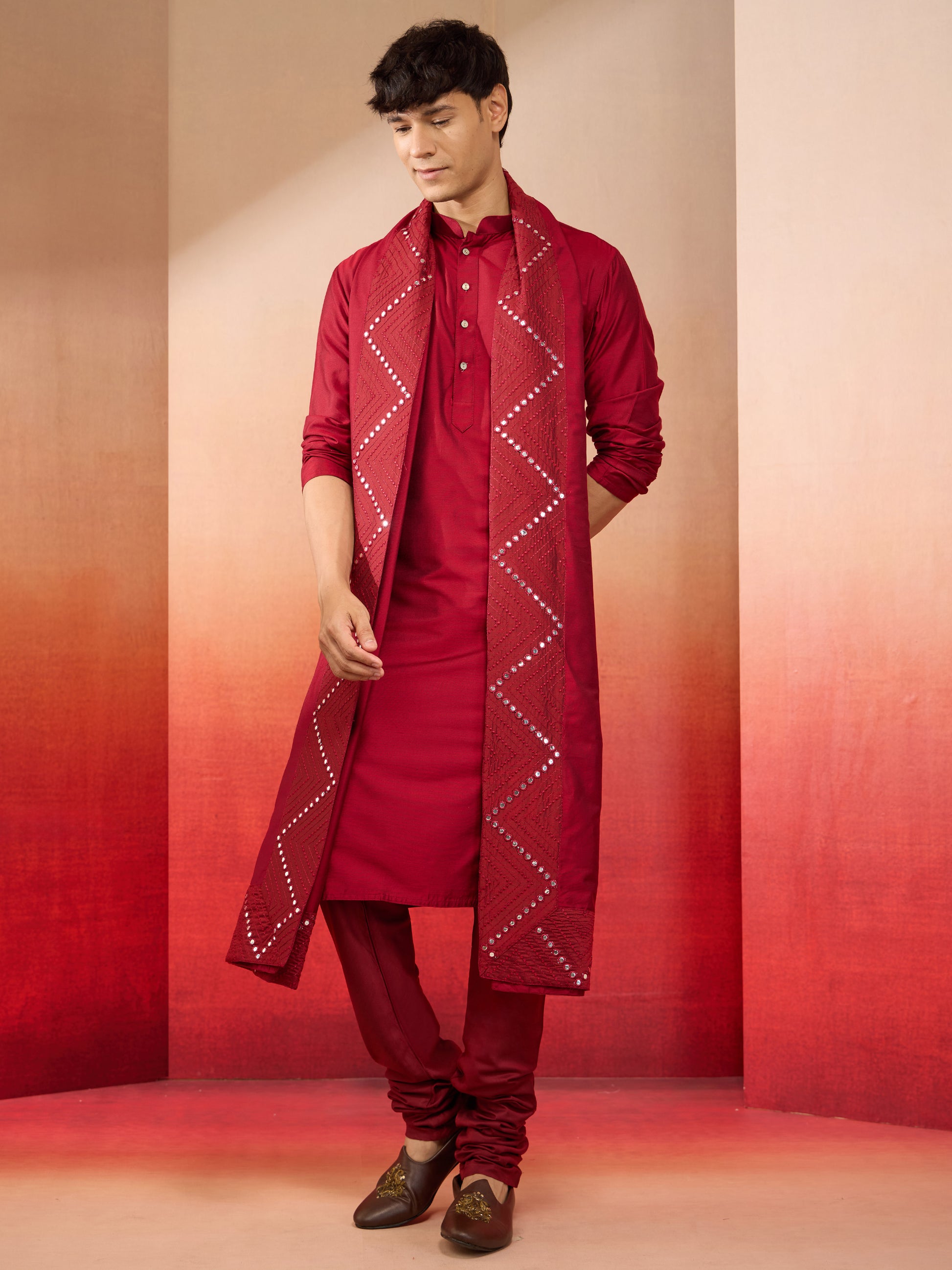 Black Silk Blend Festival Men's Kurta Set with Dupatta