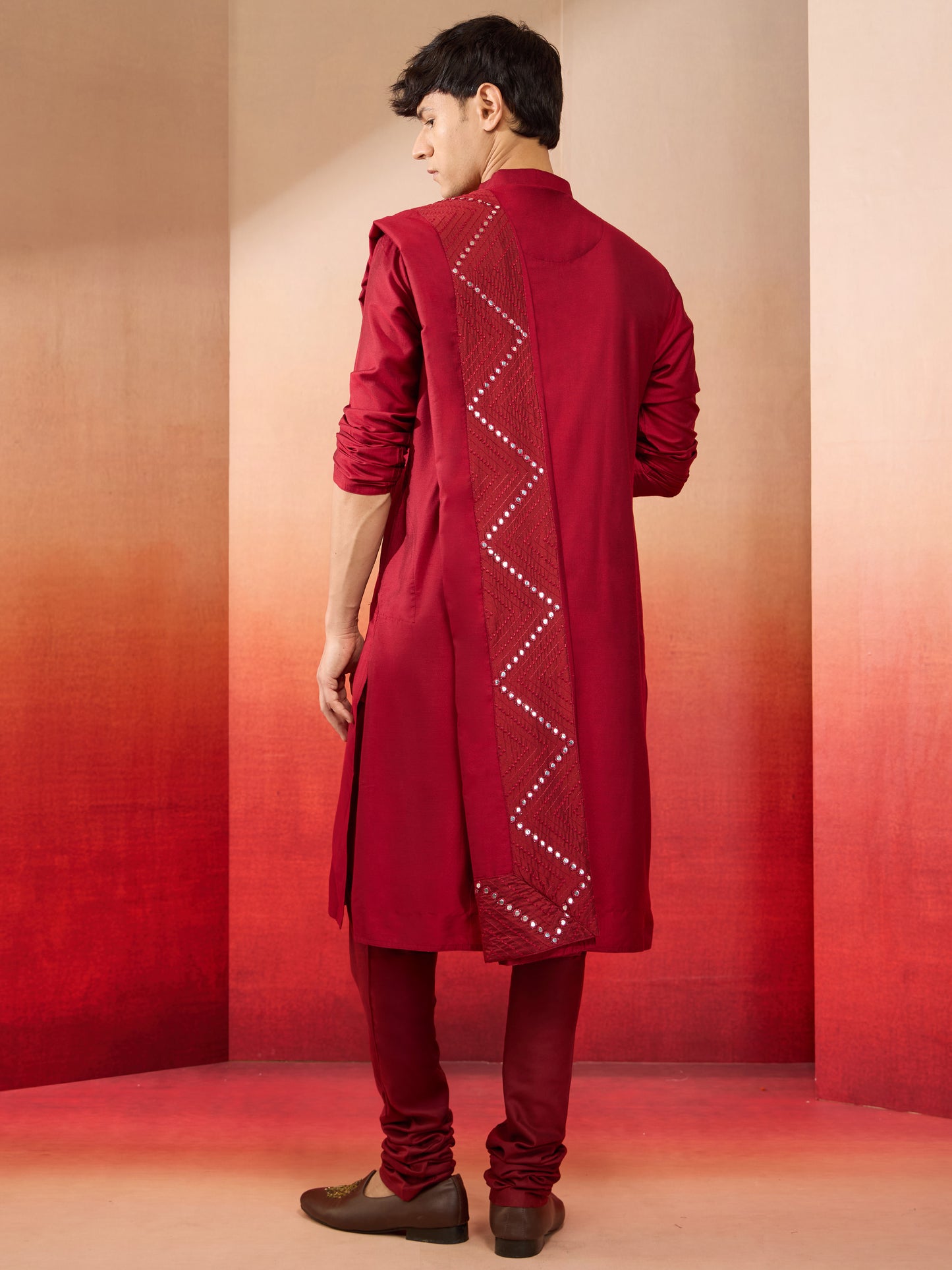 Black Silk Blend Festival Men's Kurta Set with Dupatta