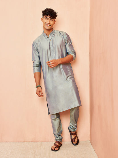 Olive Green Silk Wedding Wear Men'S Kurta Set
