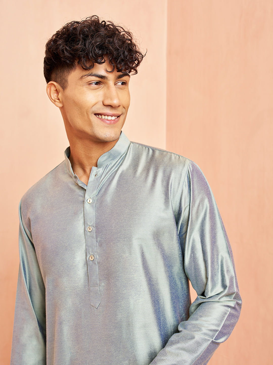Olive Green Silk Wedding Wear Men'S Kurta Set