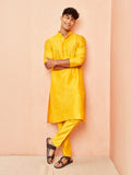 Yellow Silk Wedding Wear Men'S Kurta Set
