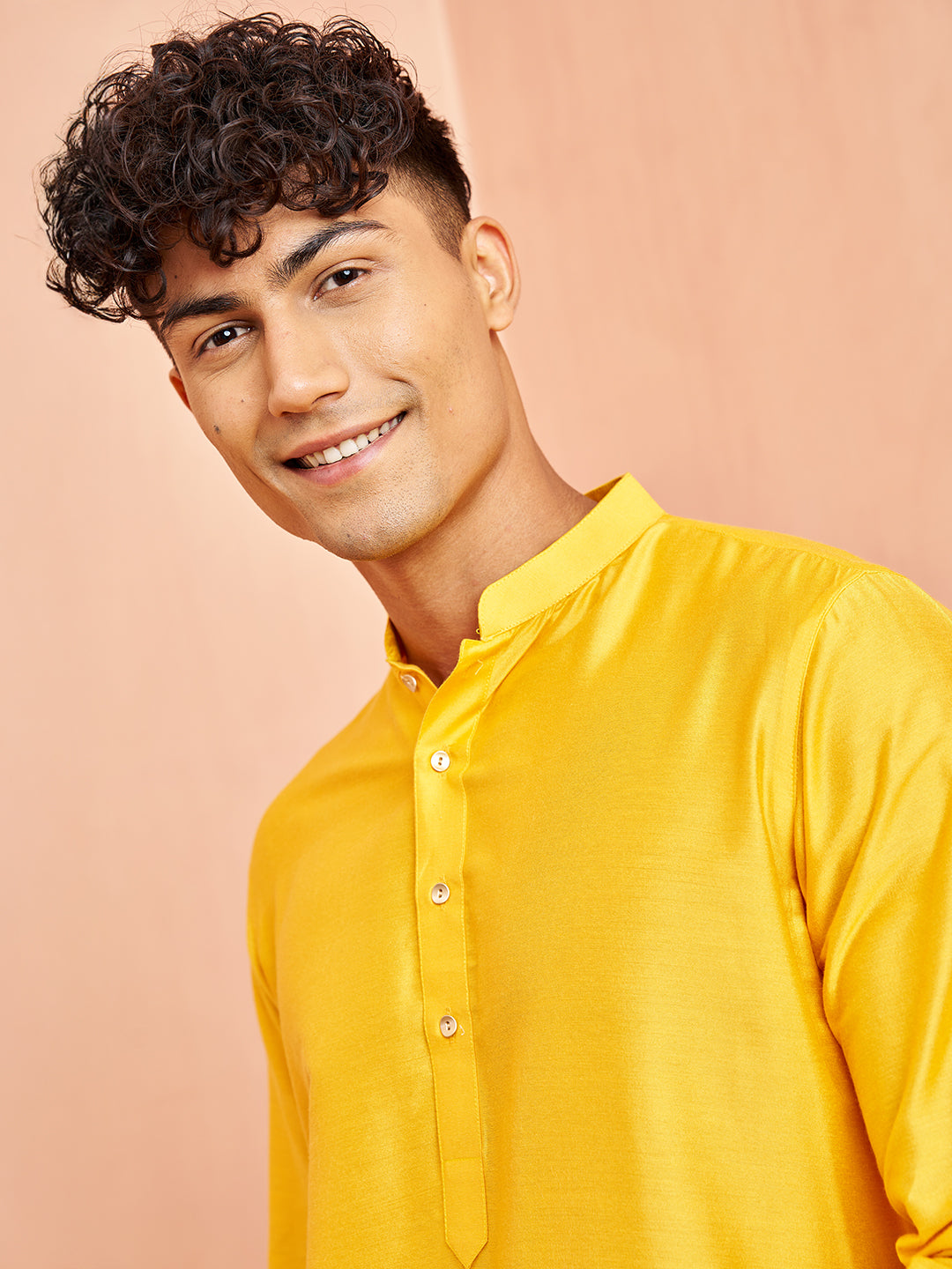 Yellow Silk Wedding Wear Men'S Kurta Set