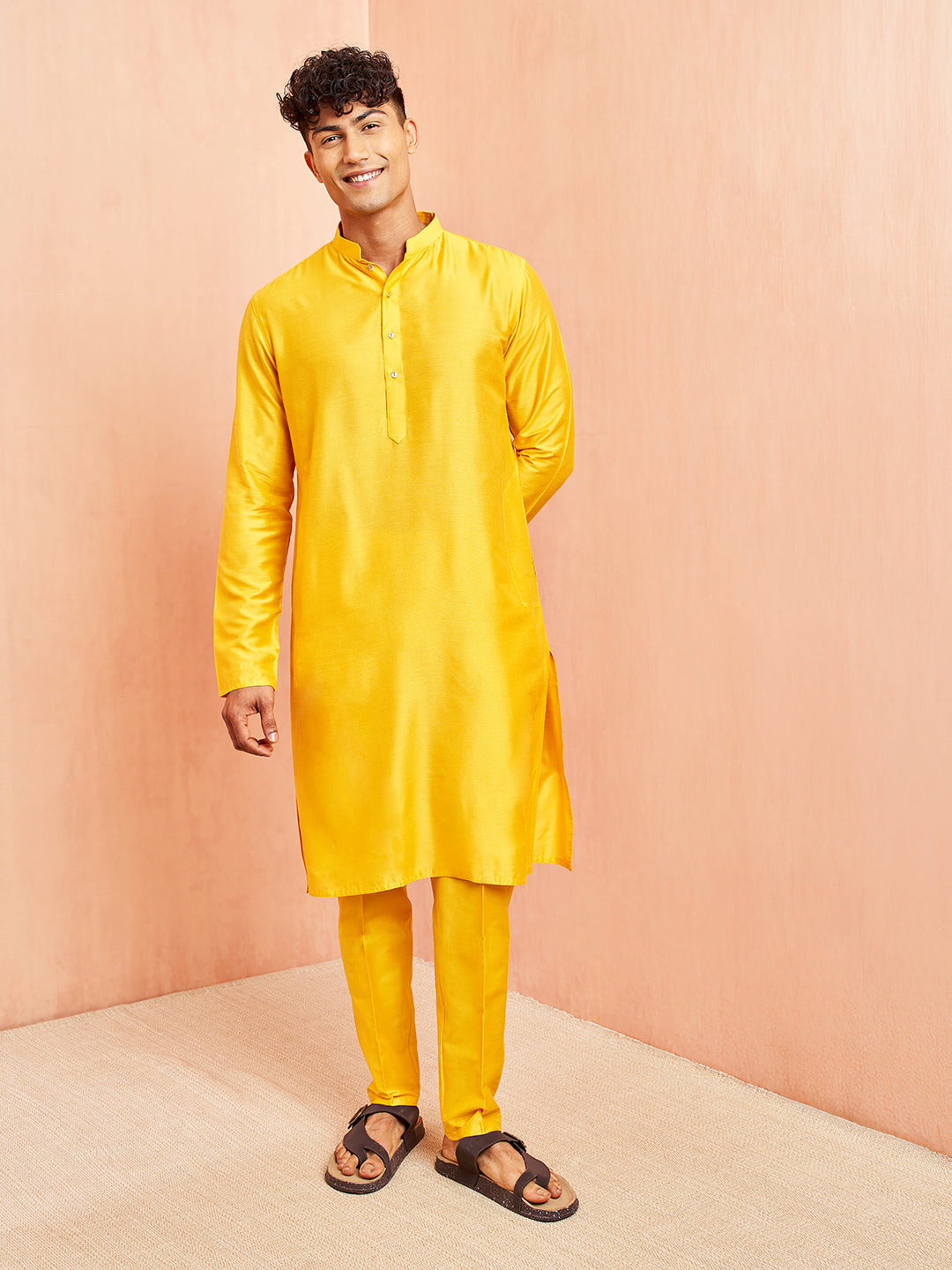 Yellow Silk Wedding Wear Men'S Kurta Set