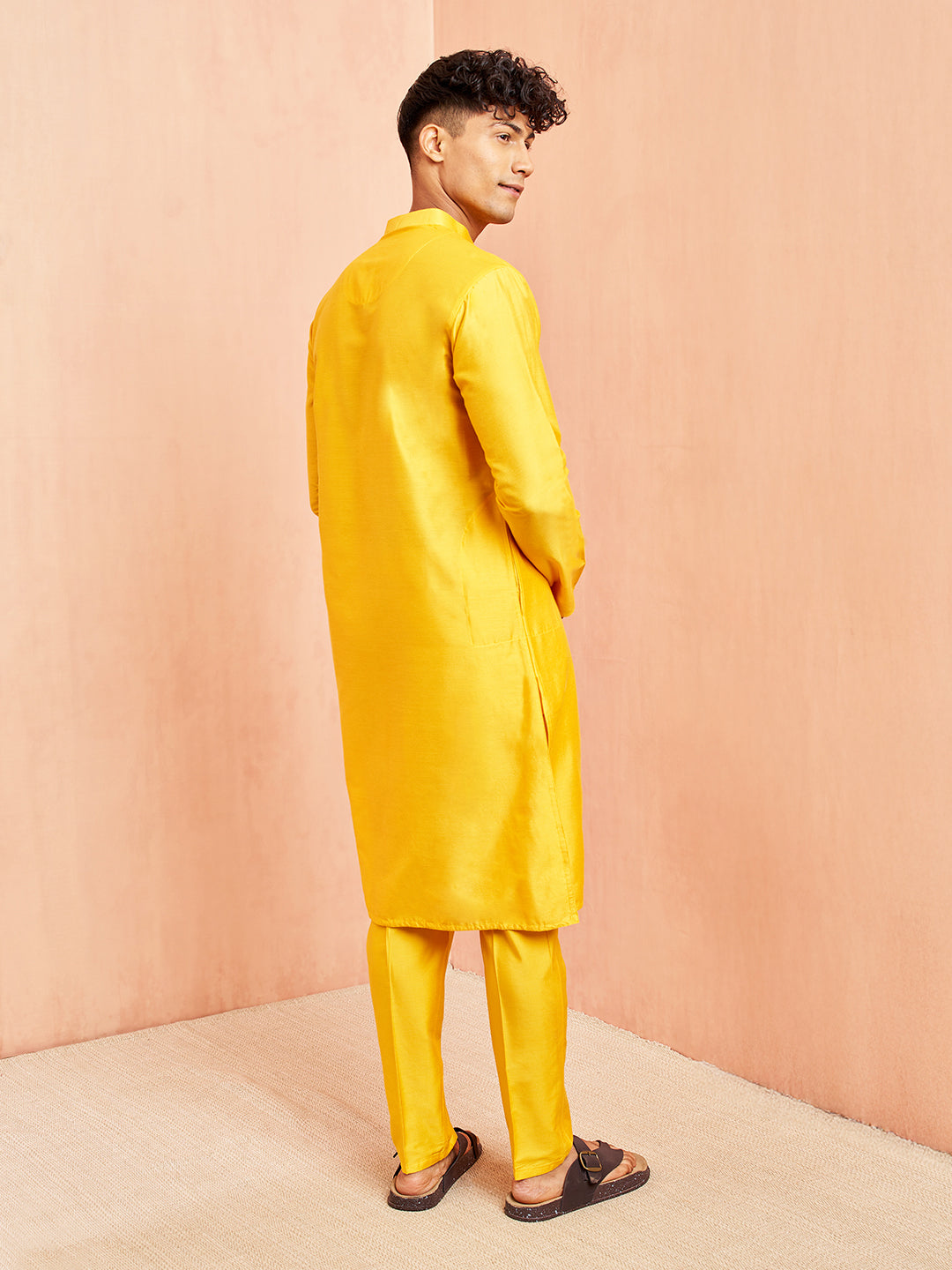 Yellow Silk Wedding Wear Men'S Kurta Set