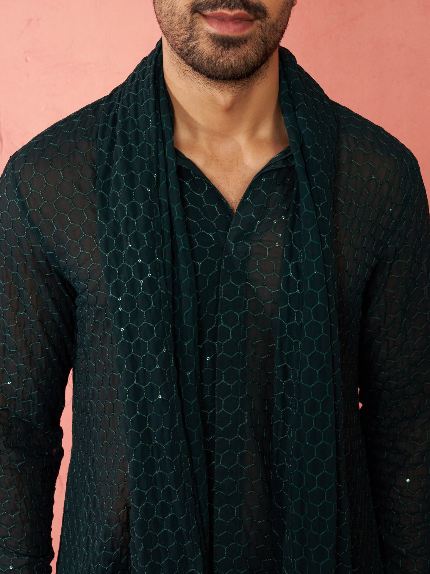Maroon Georgette Navratri Wear Men'S Kurta Set With Dupatta