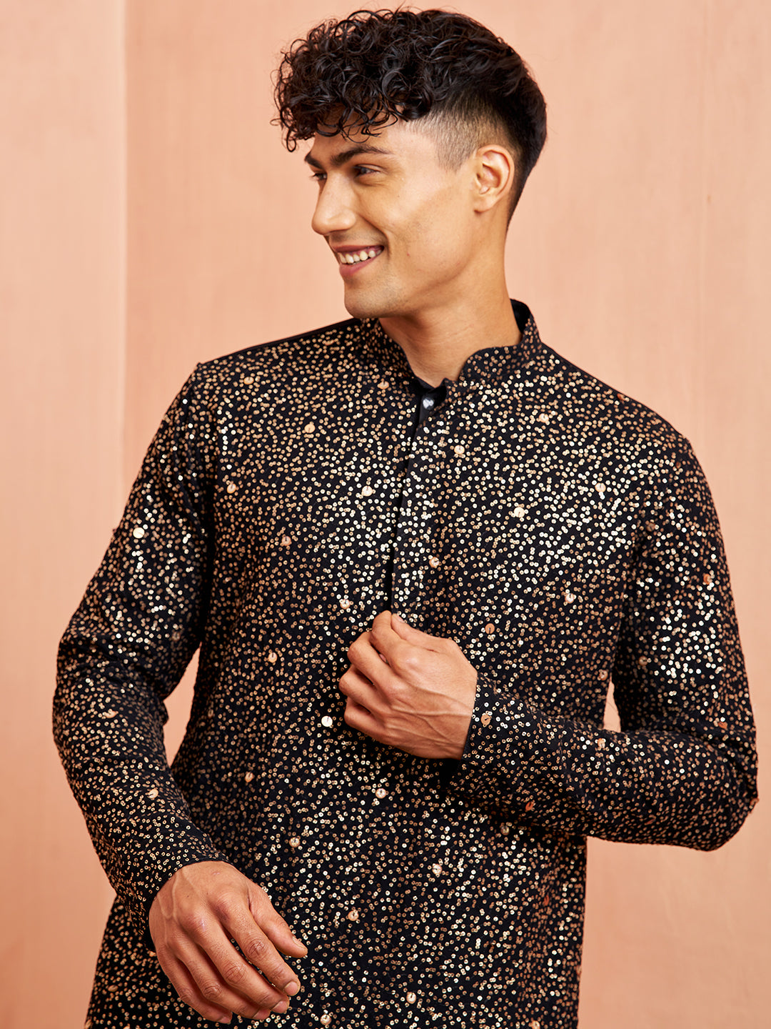 Black Georgette Festival Men's Kurta Set
