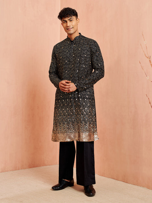 Black Georgette Festival Men's Kurta Set